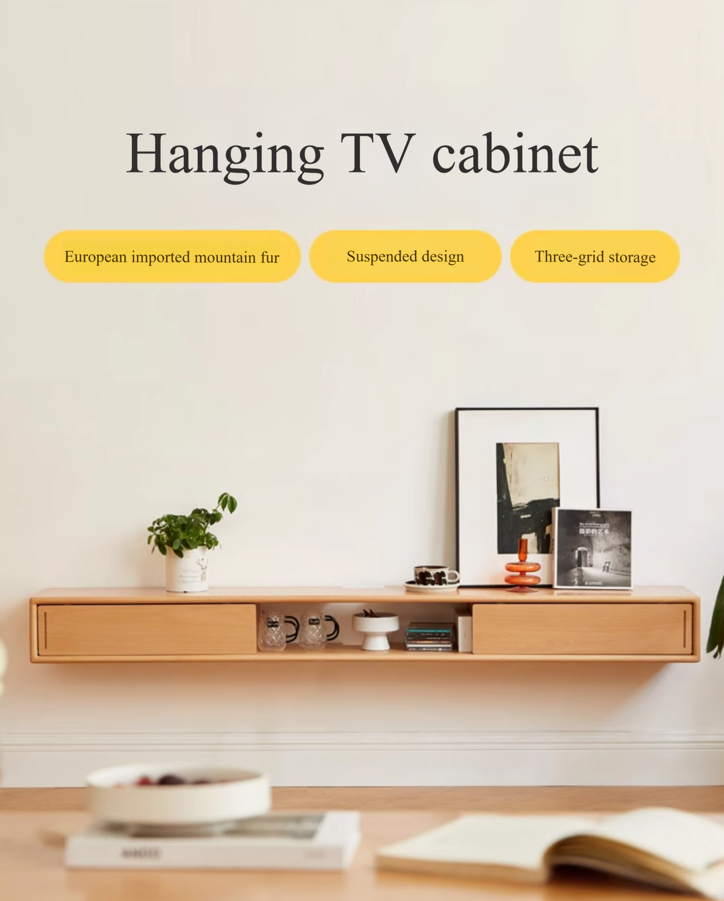 European Beech Solid Wood Modern TV Cabinet.