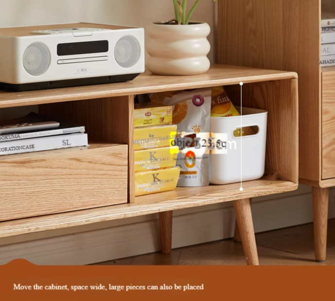 Oak Solid Wood Sliding Door Modern TV Cabinet.