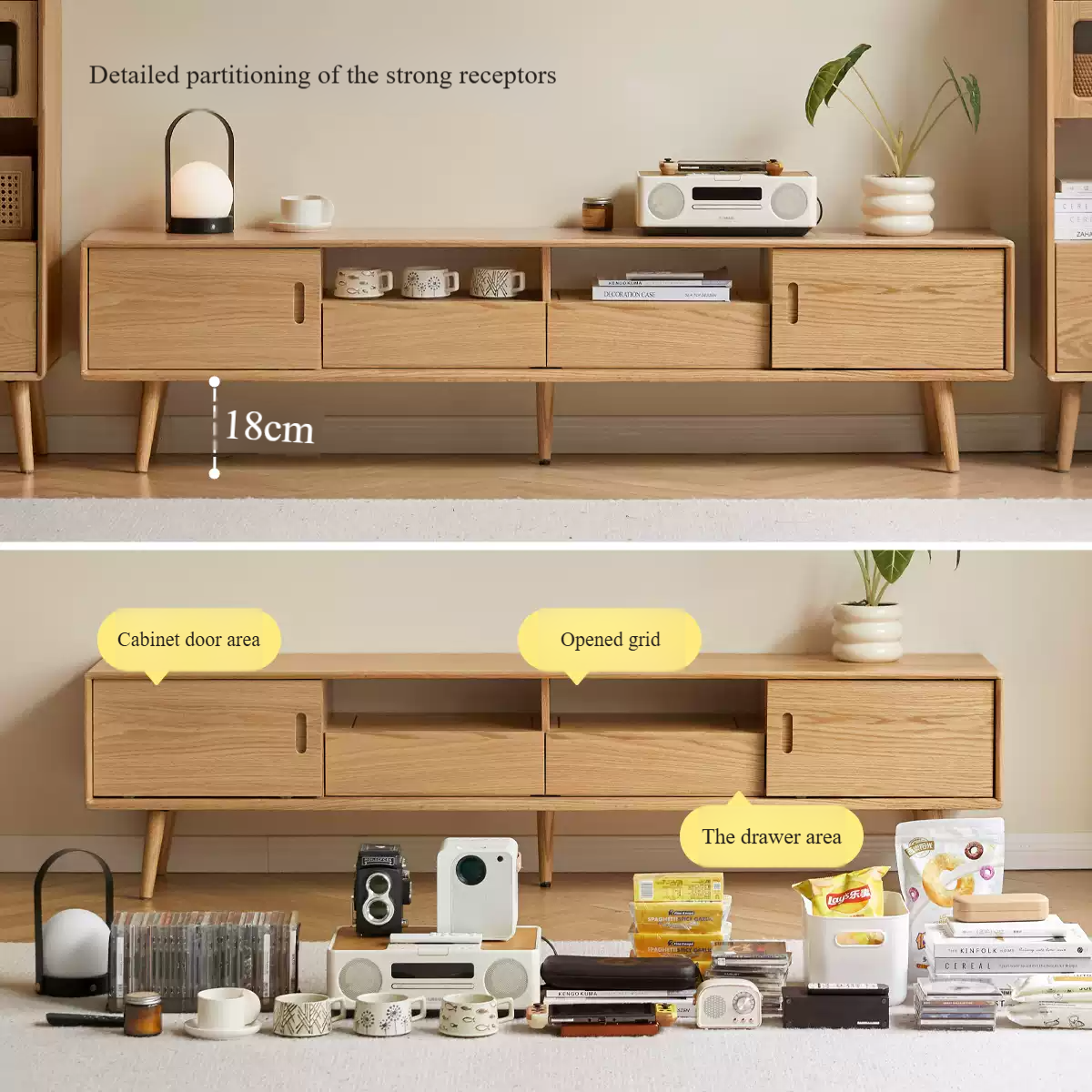 Oak Solid Wood Sliding Door Modern TV Cabinet.