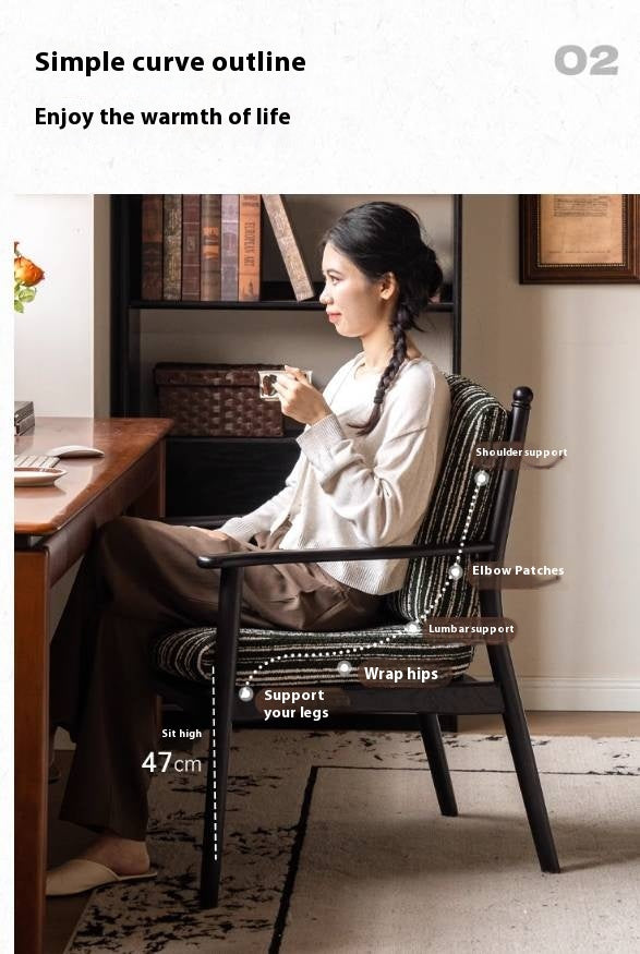 Poplar Solid Wood French Retro Black Backrest Soft Armchair