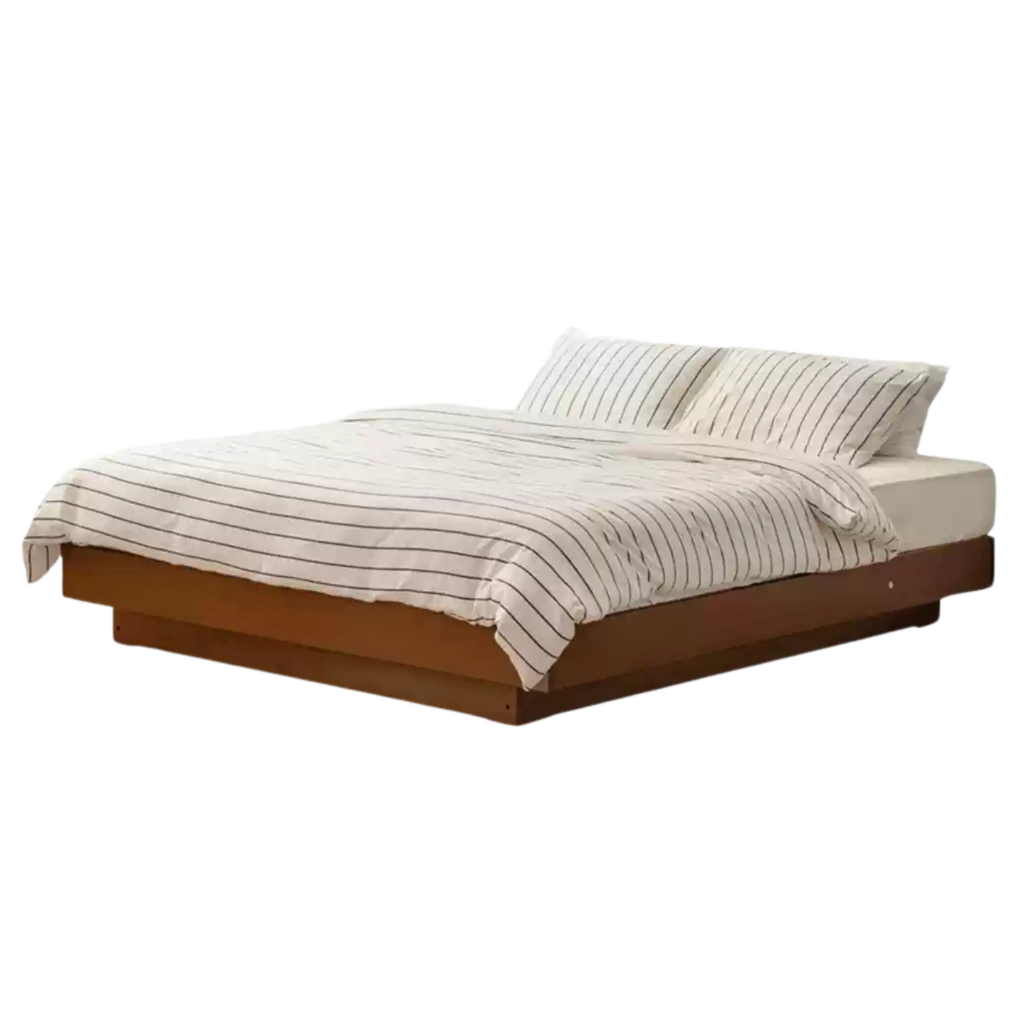 Poplar Solid Wood Retro Platform Box Bed, Headboard-Free Bed with light.
