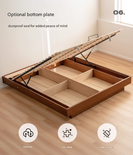 Poplar Solid Wood Retro Platform Box Bed, Headboard-Free Bed with light.