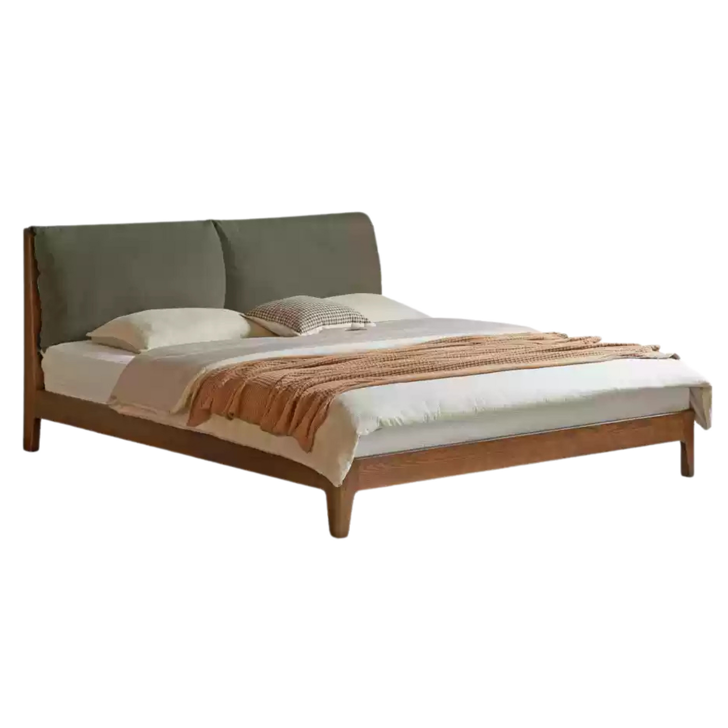 Oak Solid Wood Simple Fabric Soft Package Bed