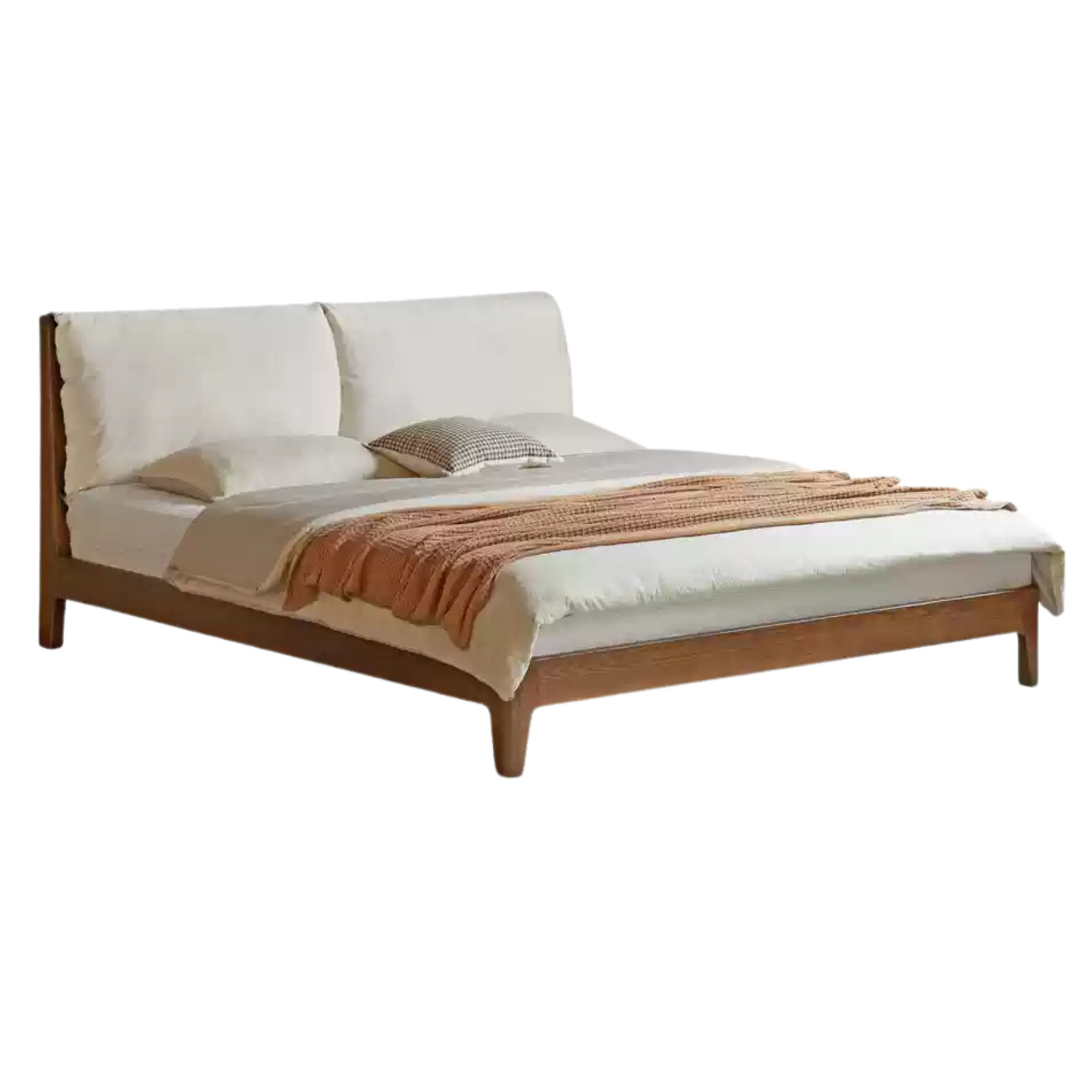 Oak Solid Wood Simple Fabric Soft Package Bed