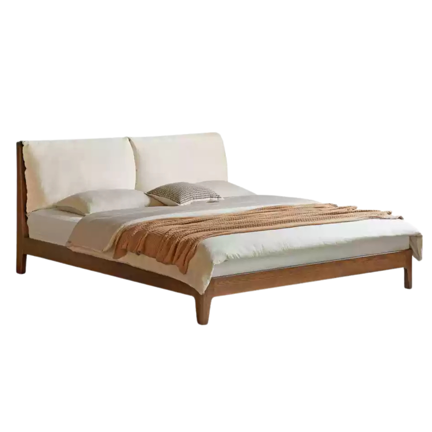 Oak Solid Wood Simple Fabric Soft Package Bed