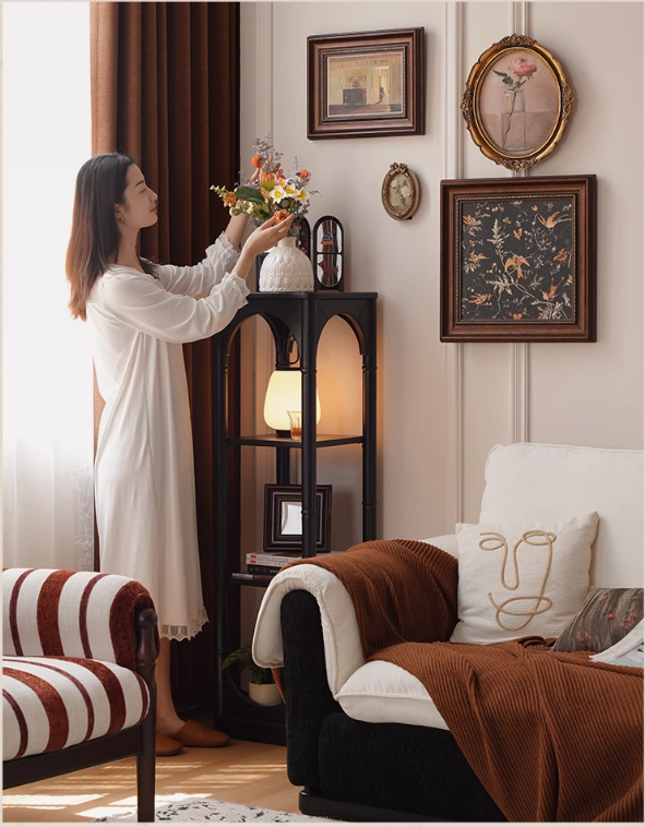 Rubber Solid Wood French Retro Black Corner Storage
