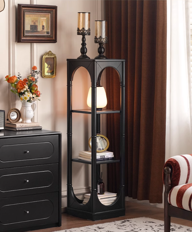 Rubber Solid Wood French Retro Black Corner Storage