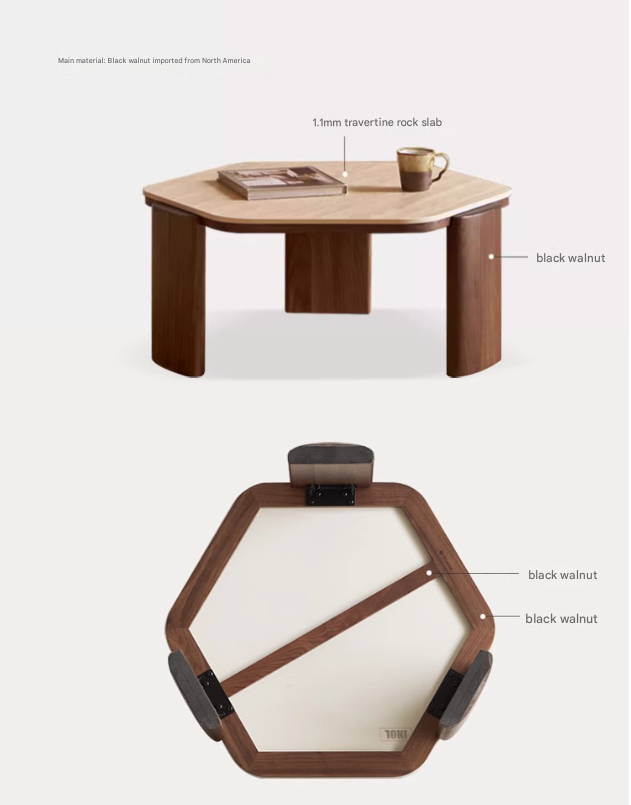 Sandalwood, Black Walnut Solid Wood Rock Plate Coffee Table