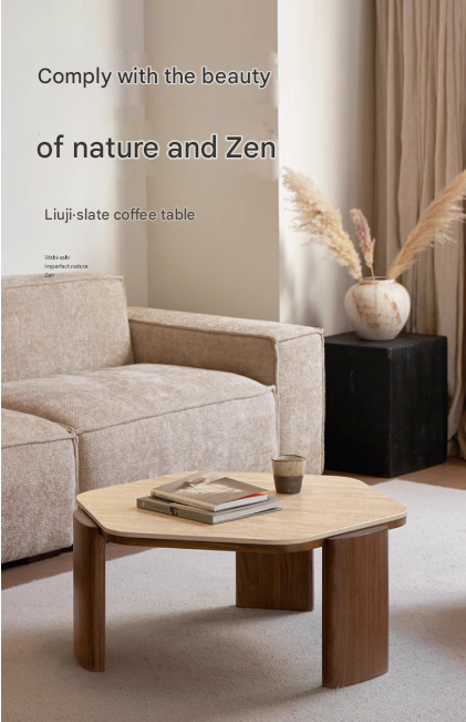 Sandalwood, Black Walnut Solid Wood Rock Plate Coffee Table