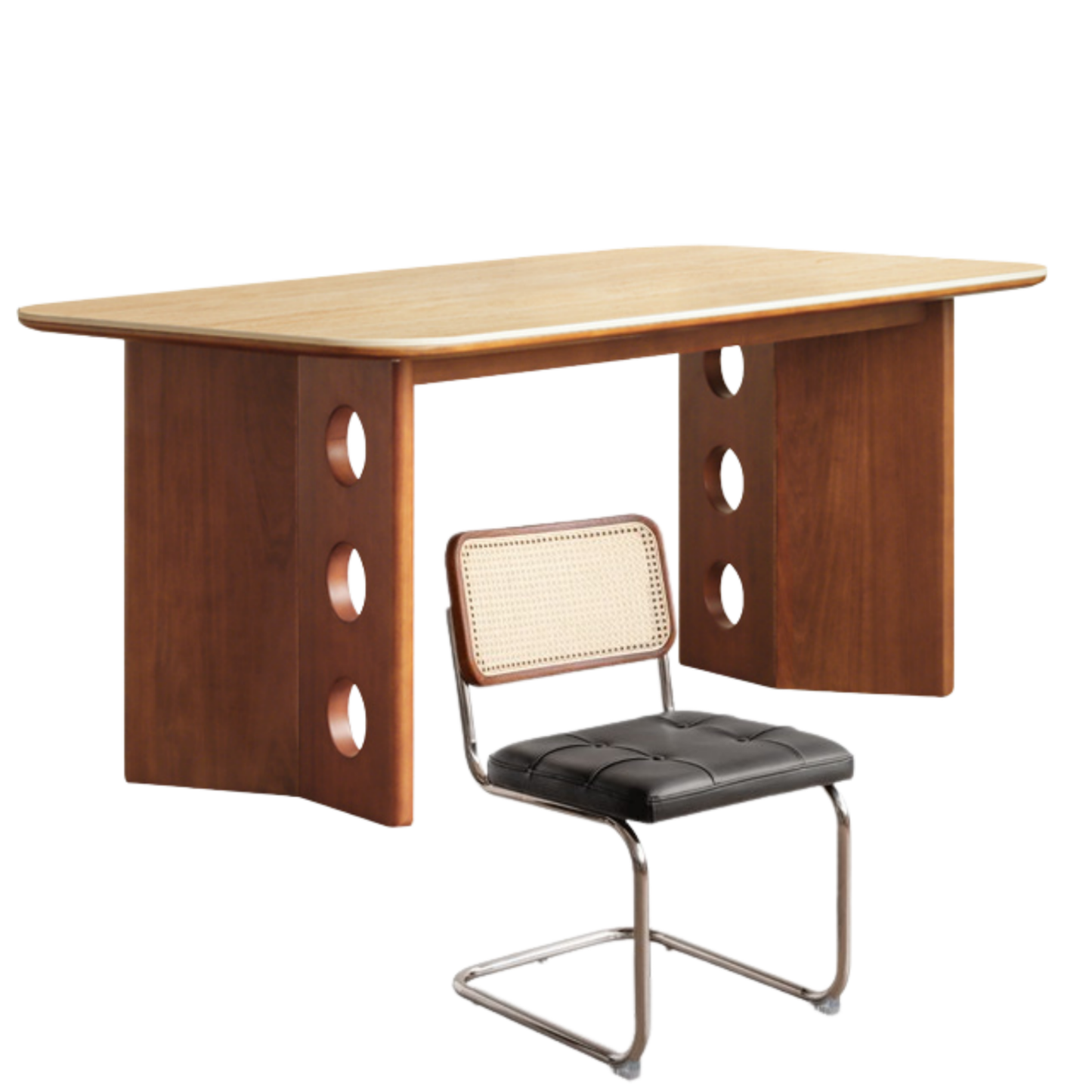 Poplar Solid Wood Medieval Style Rock Plate Dining Table