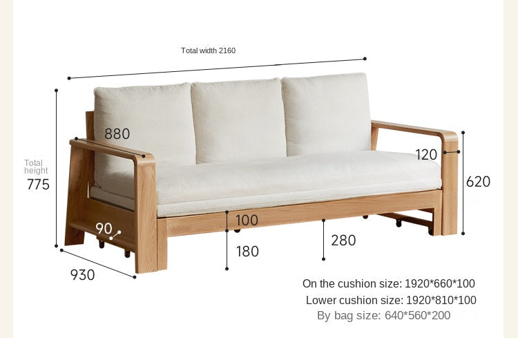 Oak Solid Wood Nordic Telescopic Sofa Bed.