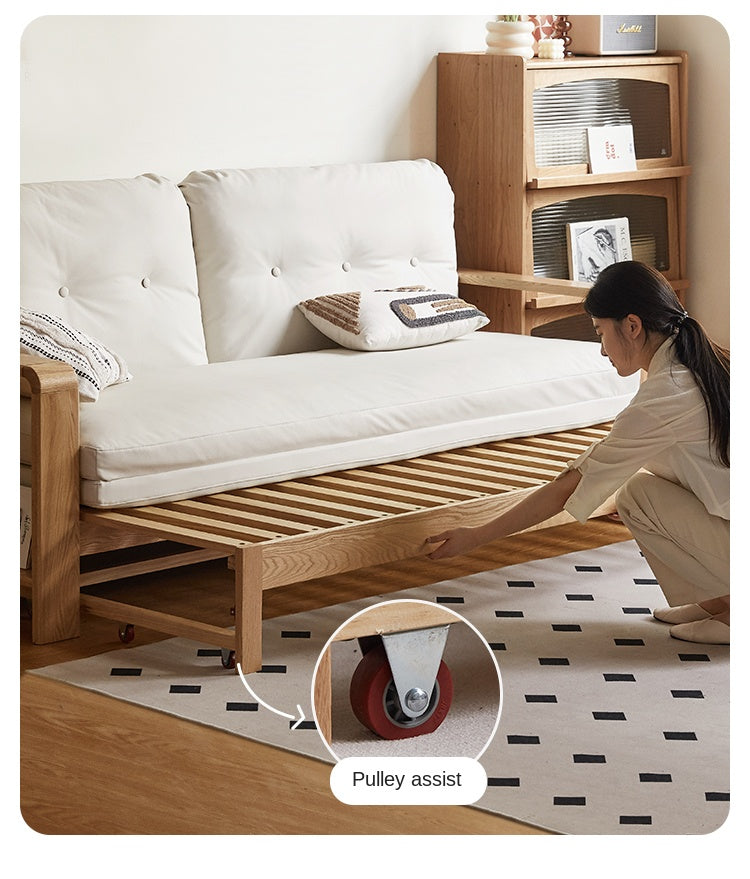 Oak Solid Wood Nordic Telescopic Sofa Bed.