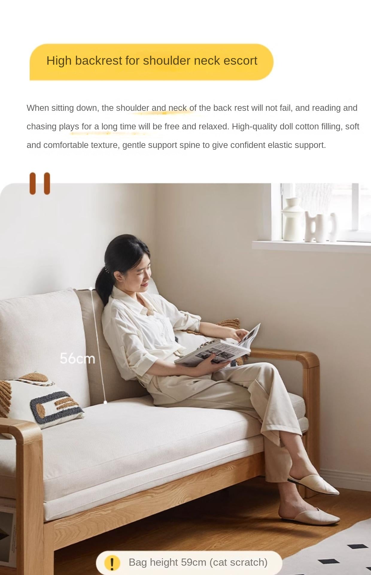 Oak Solid Wood Nordic Telescopic Sofa Bed.