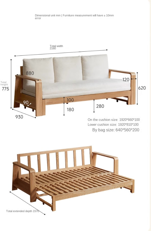 Oak Solid Wood Nordic Telescopic Sofa Bed.