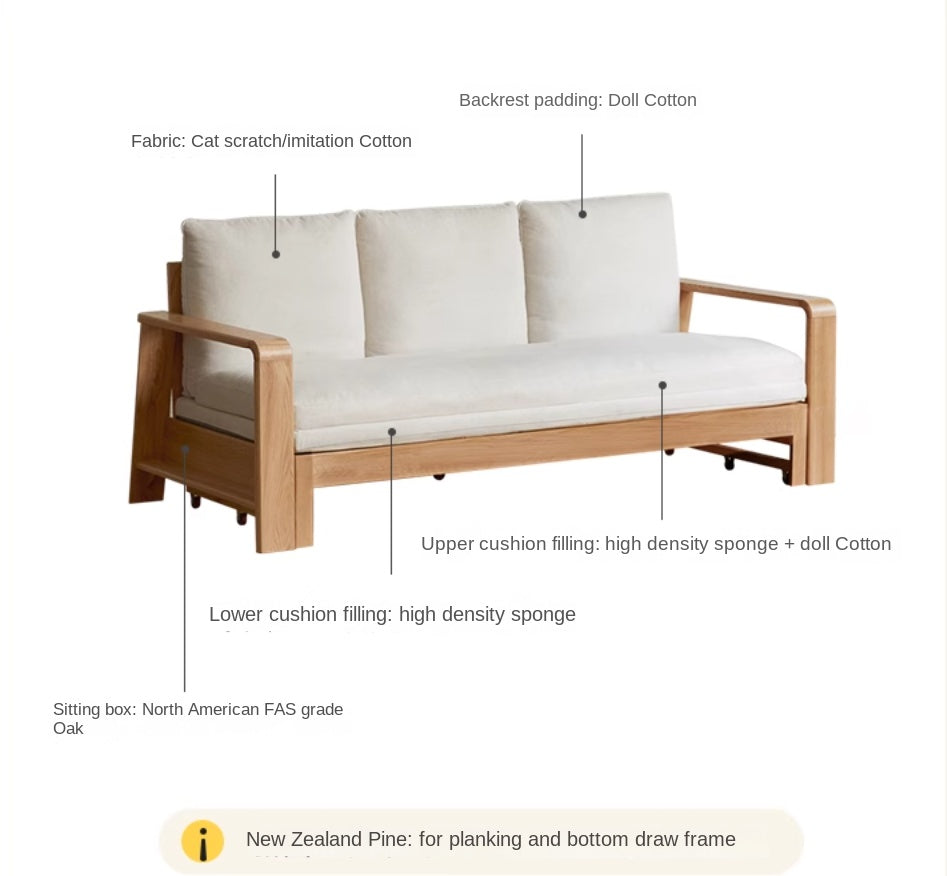 Oak Solid Wood Nordic Telescopic Sofa Bed.
