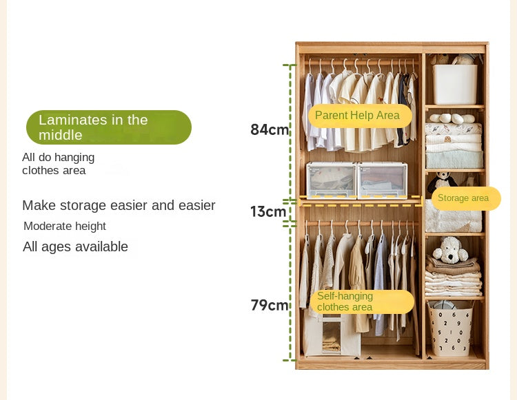 Oak Solid Wood Children's Wardrobe.