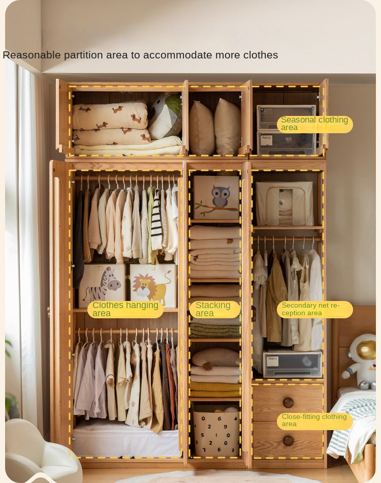 Oak Solid Wood Children's Wardrobe.