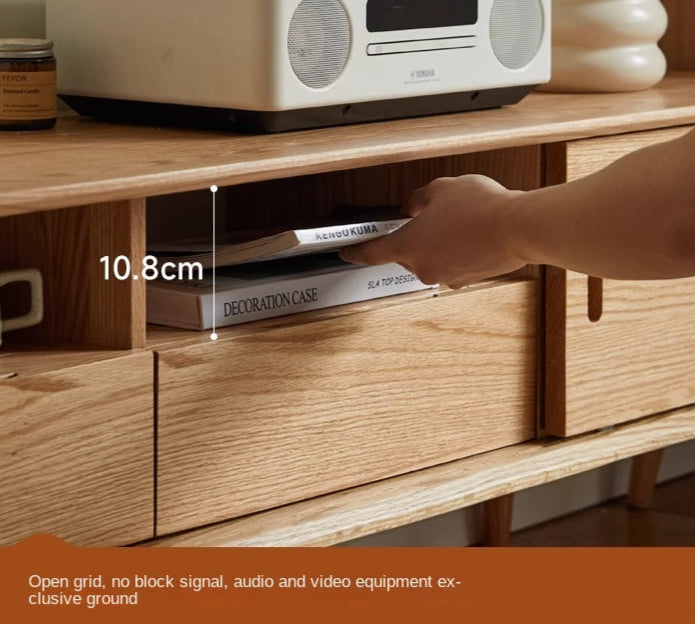 Oak Solid Wood Sliding Door Modern TV Cabinet.