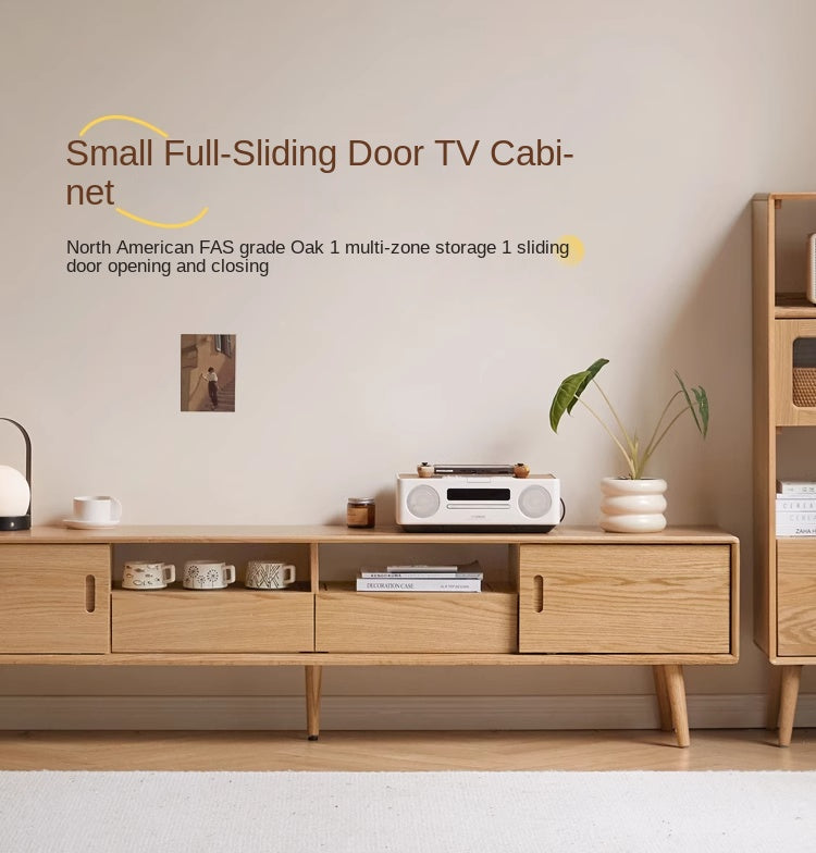 Oak Solid Wood Sliding Door Modern TV Cabinet.