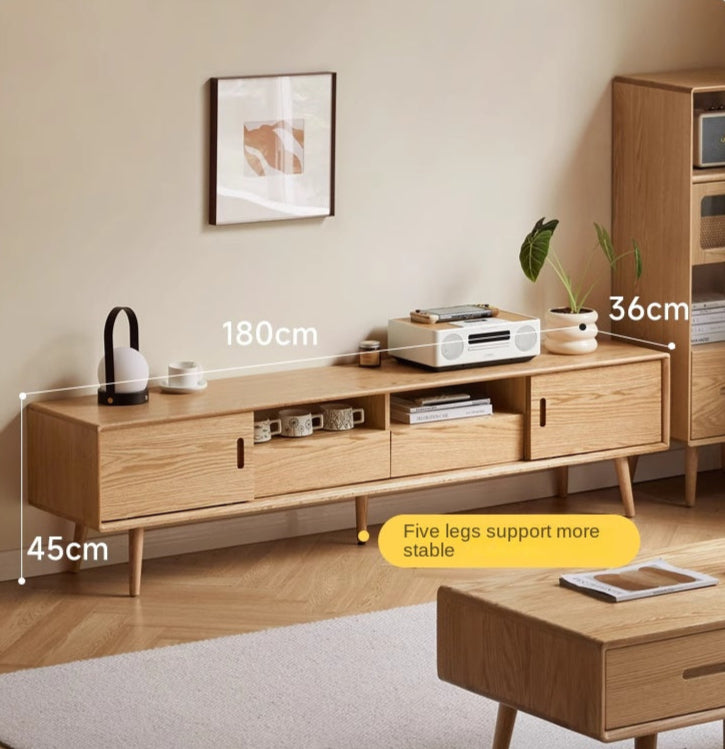 Oak Solid Wood Sliding Door Modern TV Cabinet.