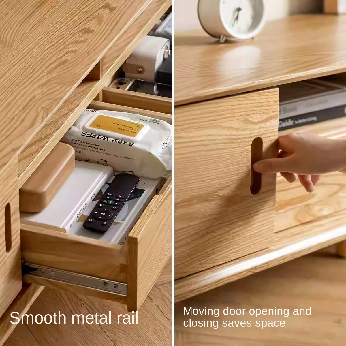 Oak Solid Wood Sliding Door Modern TV Cabinet.