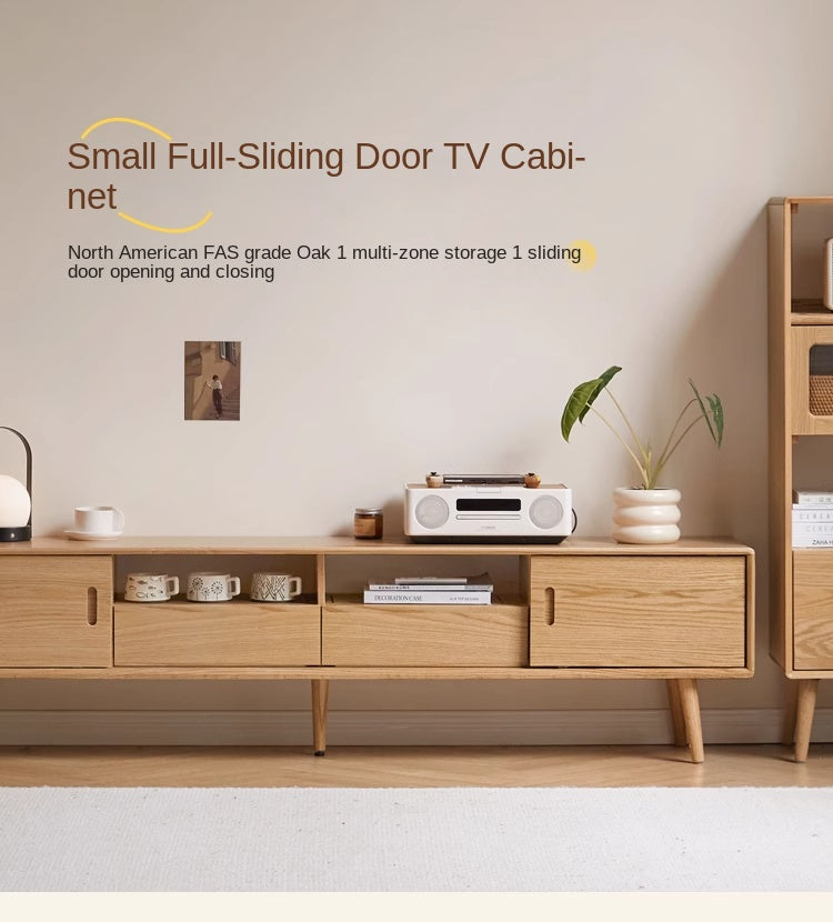 Oak Solid Wood Sliding Door Modern TV Cabinet.