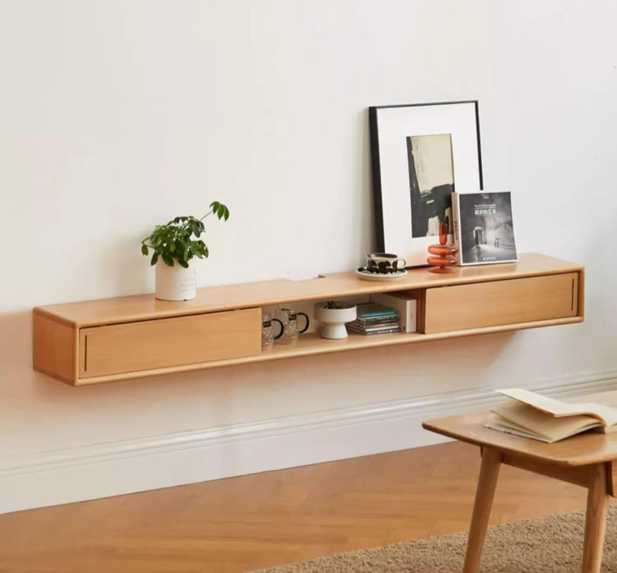 European Beech Solid Wood Modern TV Cabinet.