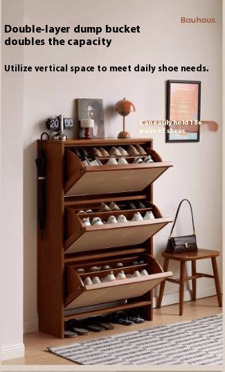 Poplar Solid Wood Rattan Shoe Cabinet Antique Style