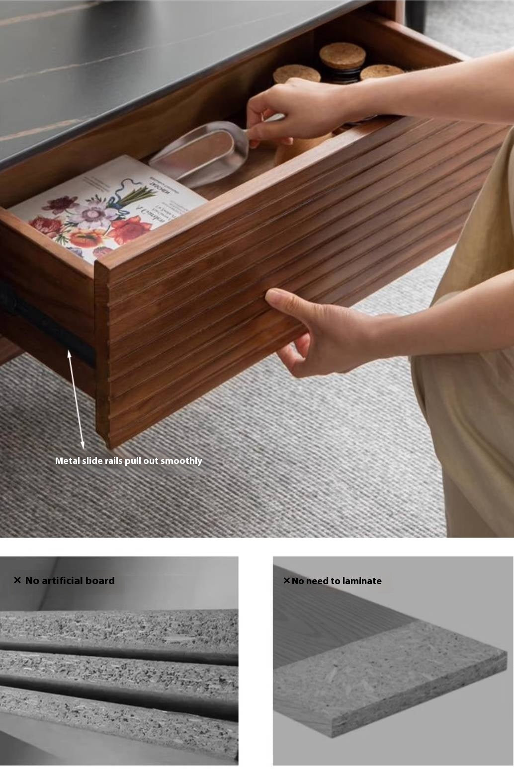 Sandalwood, Black Walnut Solid Wood Rock Plate Tea Table