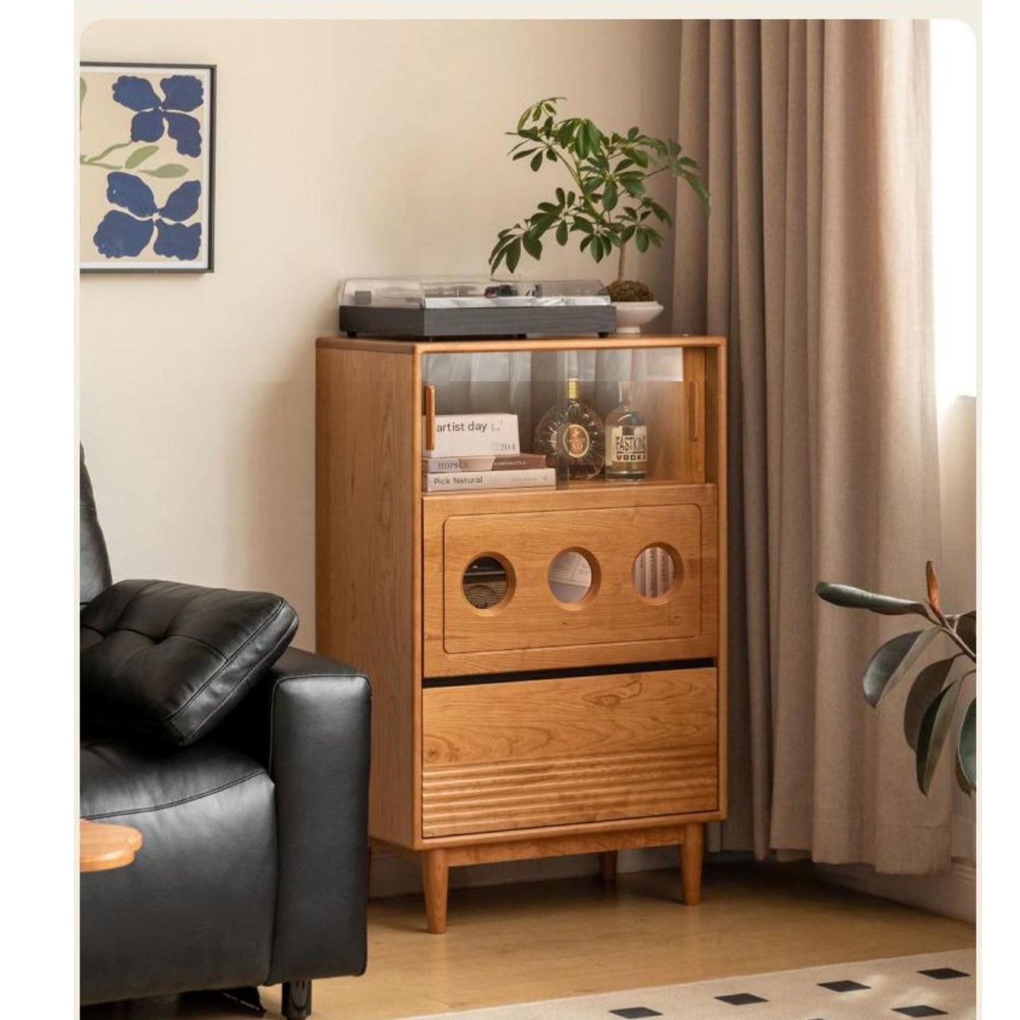 Cherry Solid Wood Retro Storage Side Cabinet