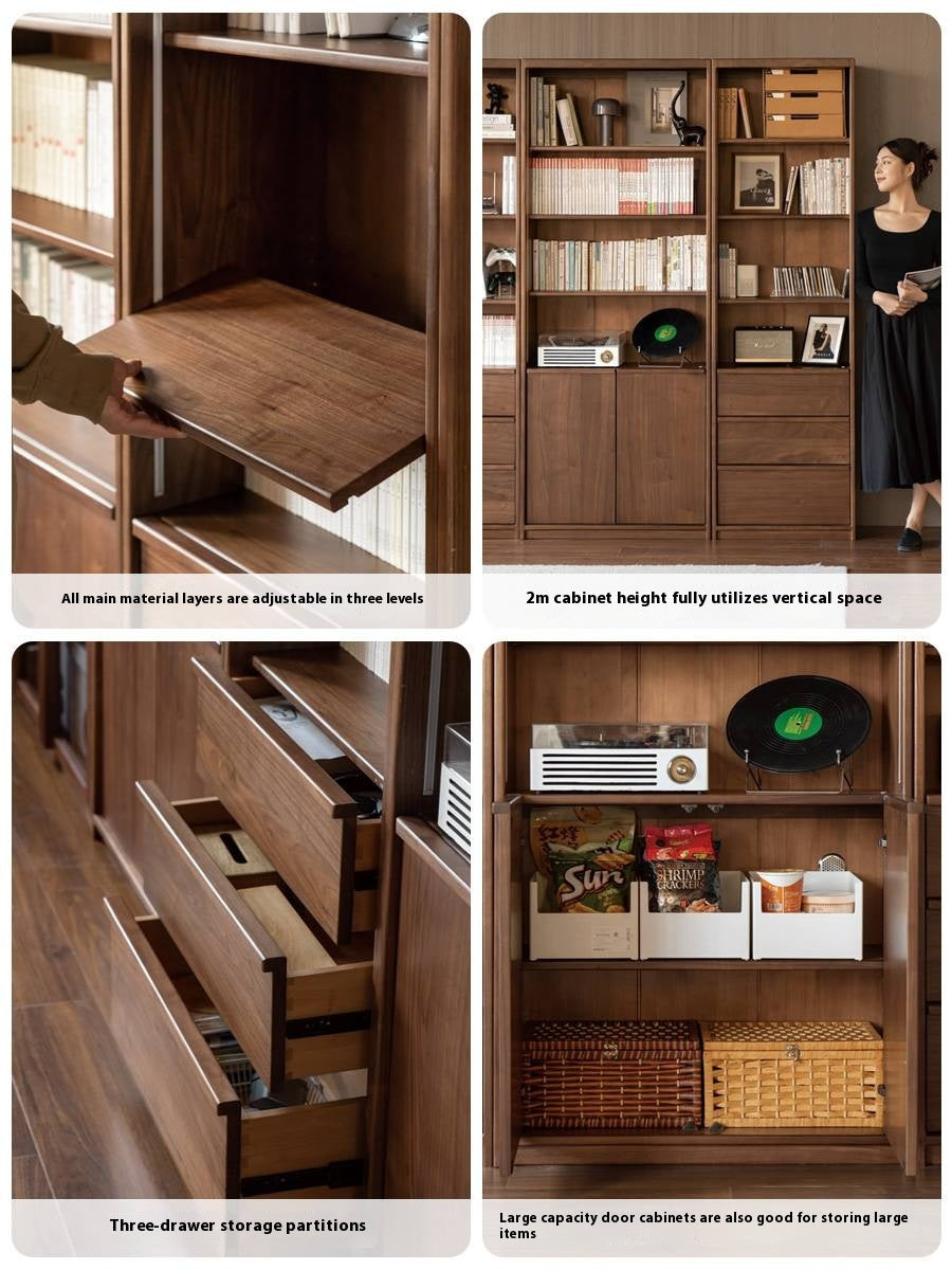 Black Walnut Solid Wood Light Luxury Bookcase and Storage