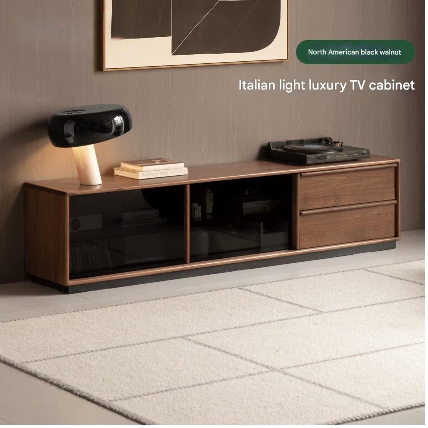 Black Walnut Solid Wood Italian Light Luxury Floor TV Cabinet.