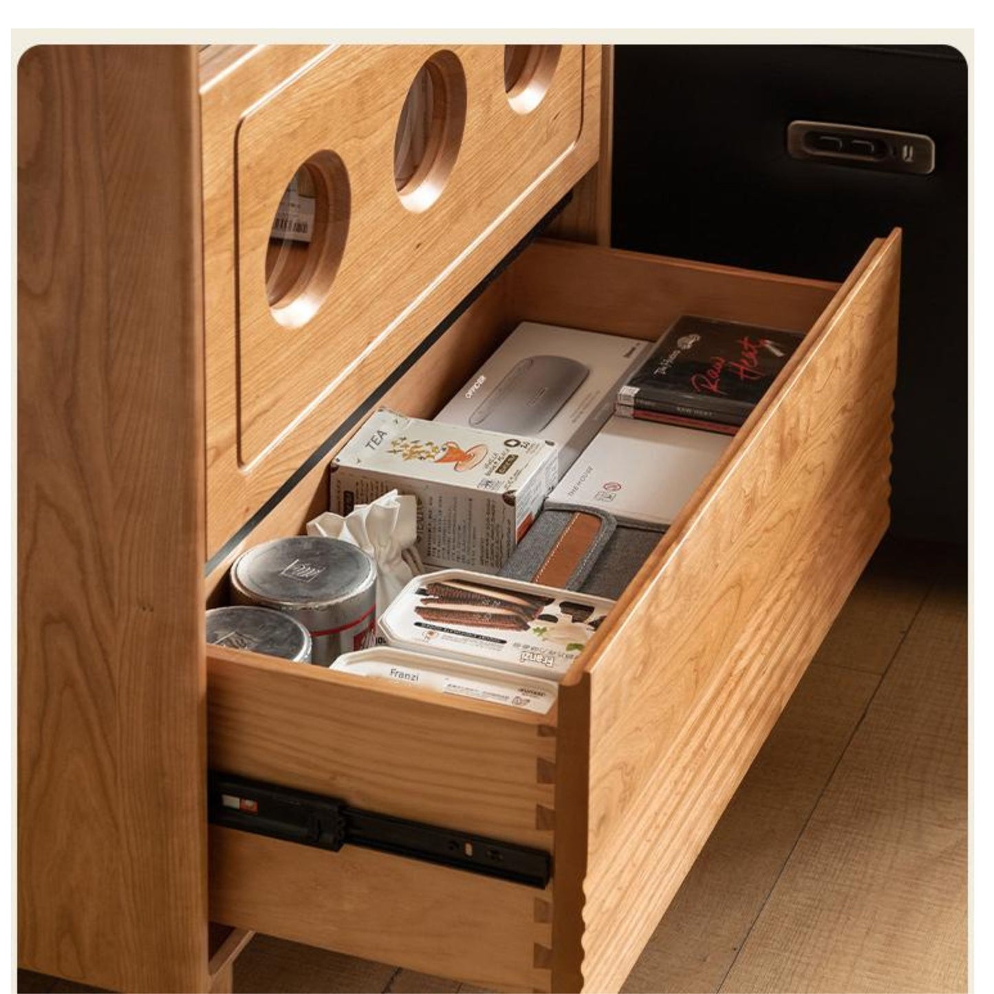 Cherry Solid Wood Retro Storage Side Cabinet