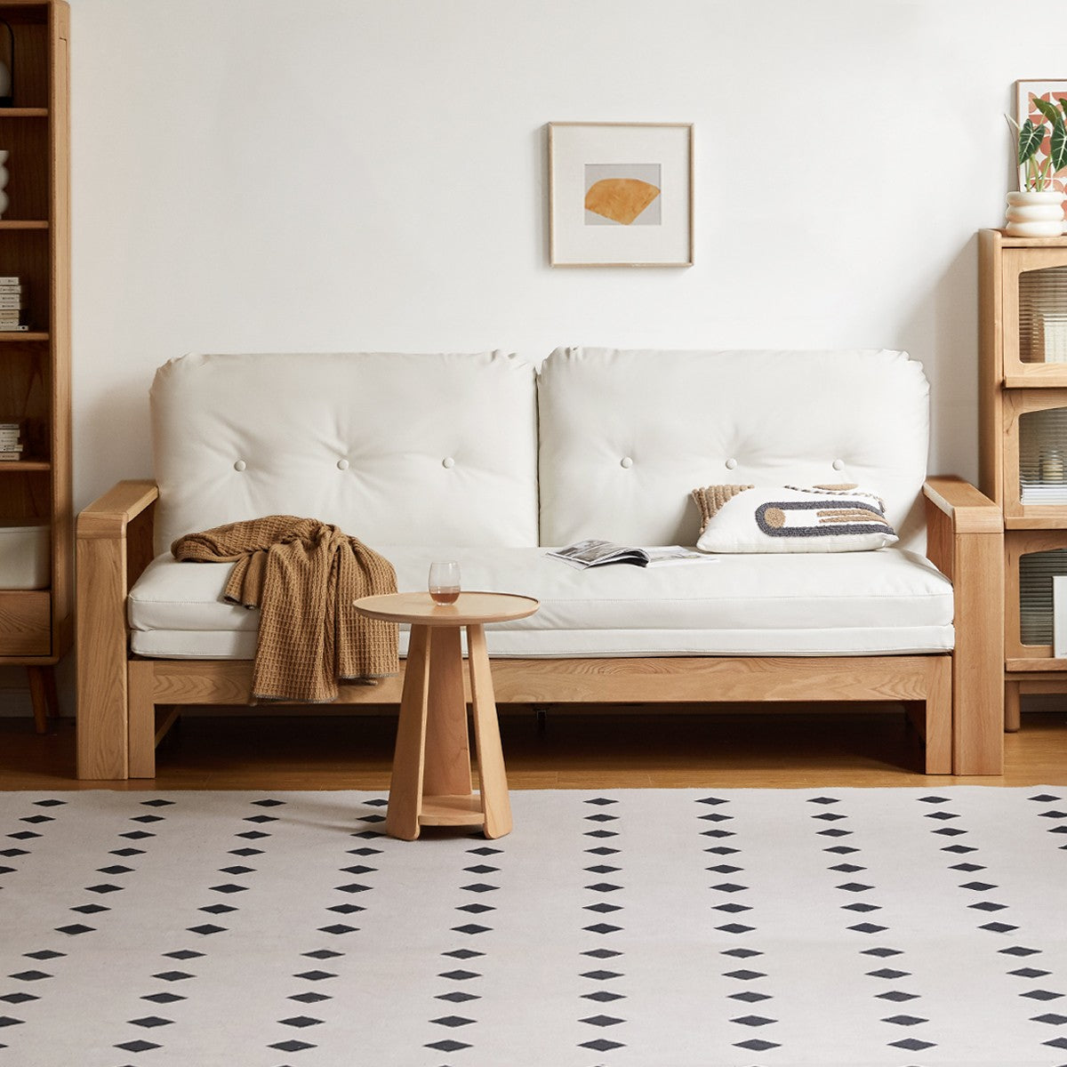 Oak Solid Wood Nordic Telescopic Sofa Bed.