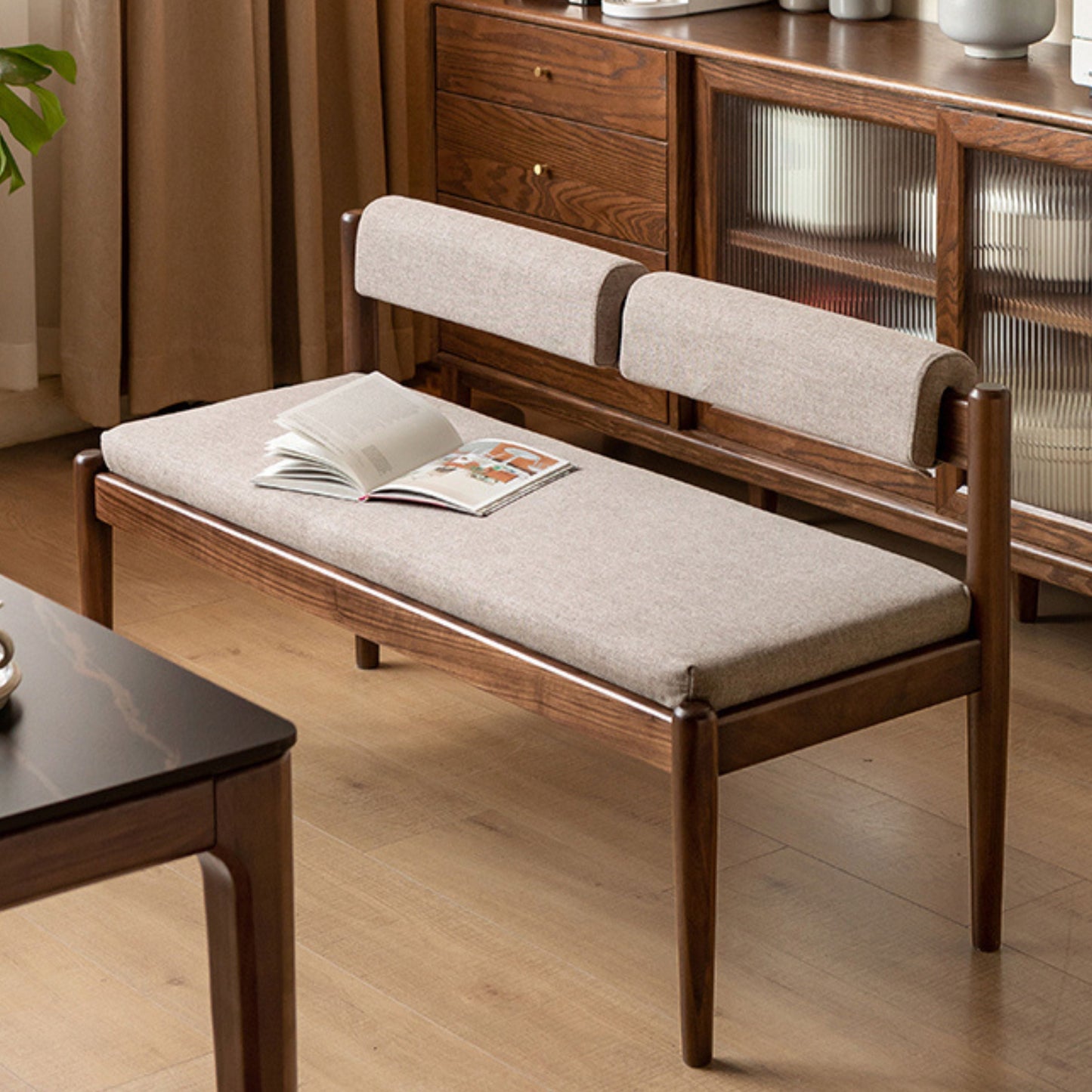 Black Walnut, Oak Solid Wood Long Bench