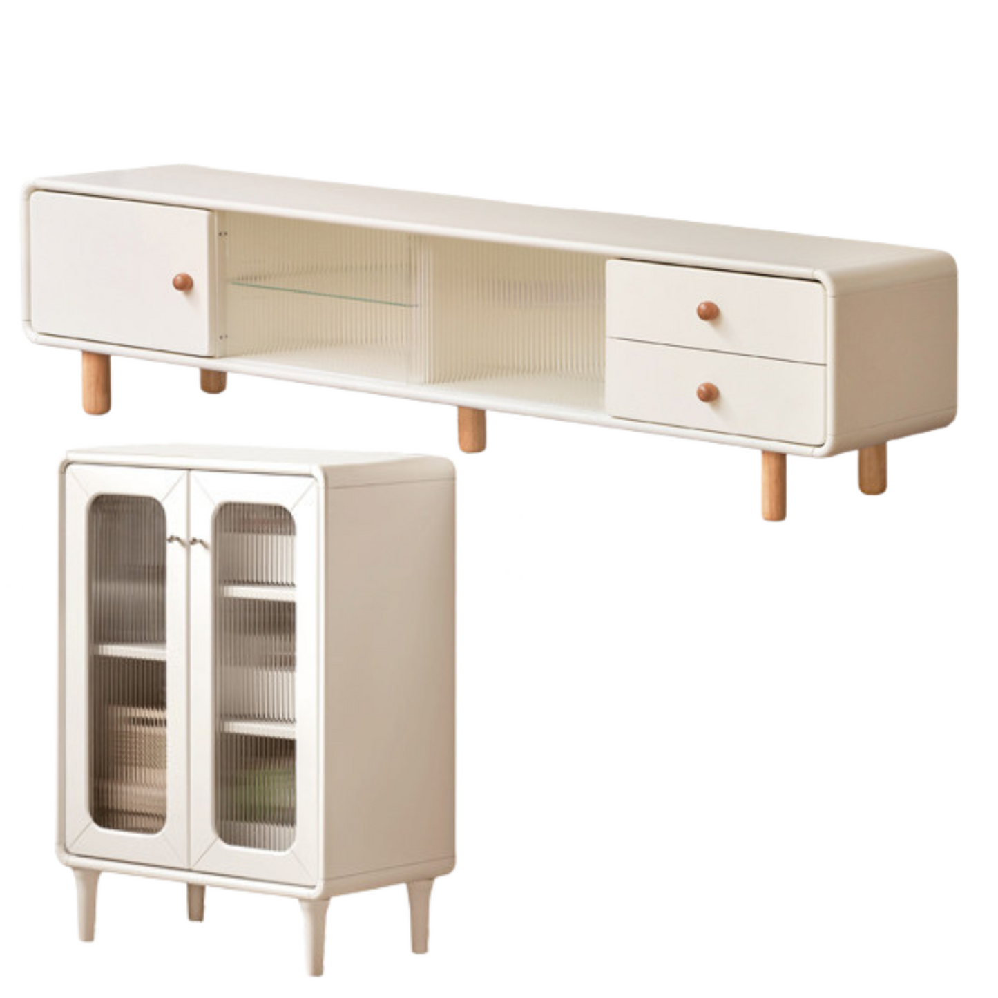 Solid Rubberwood White Floor TV Cabinet.