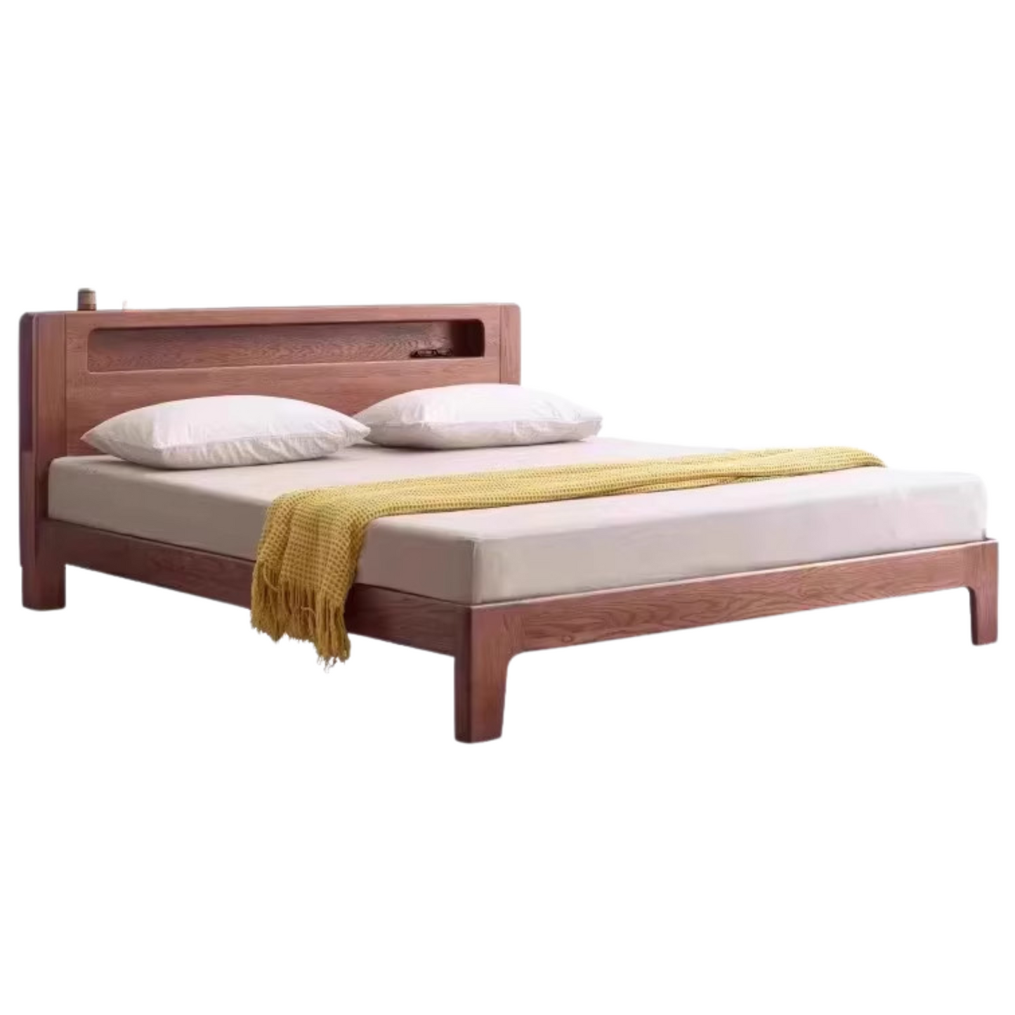 Oak solid wood bed with light walnut-color-USA