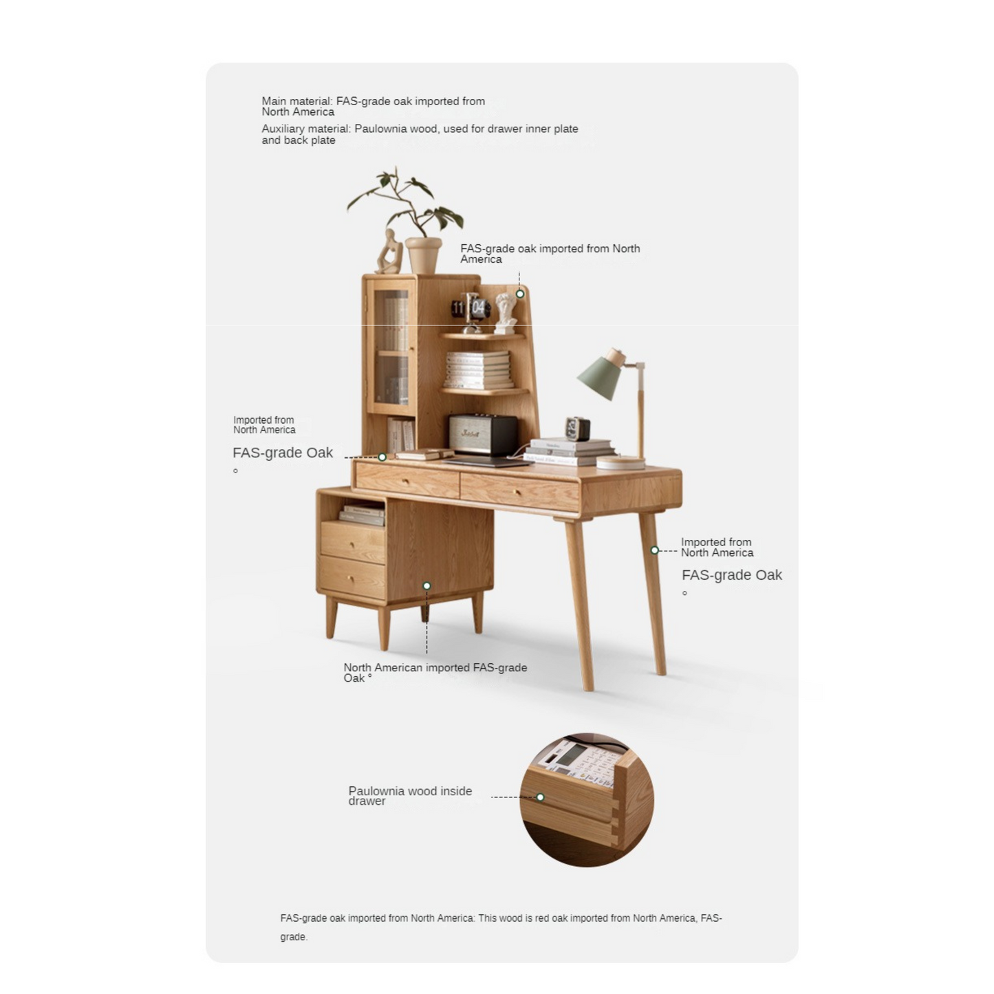 Oak Solid Wood Office Desk Combination