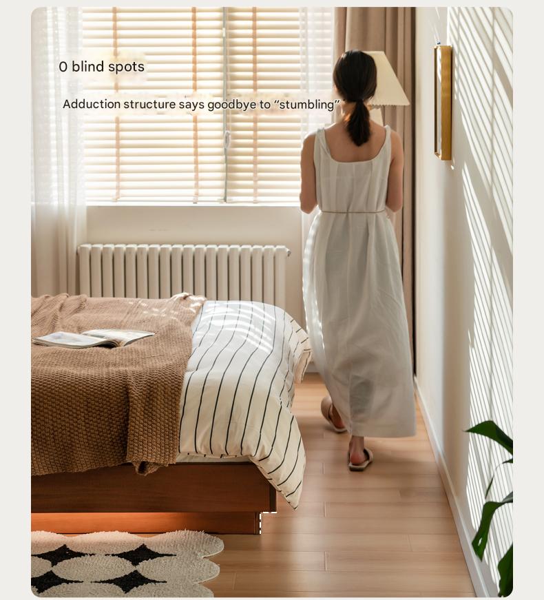 Poplar Solid Wood Retro Platform Box Bed, Headboard-Free Bed with light.
