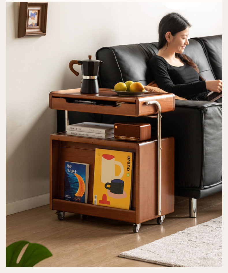 Poplar Solid Wood French Medieval Style Mobile Side Cabinet