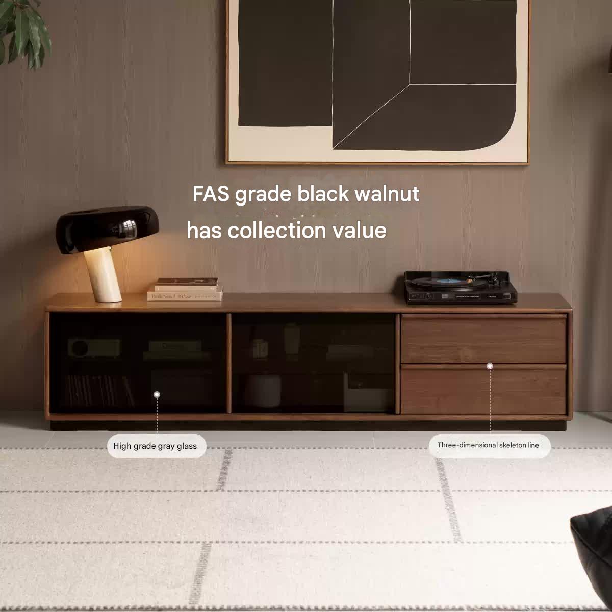Black Walnut Solid Wood Italian Light Luxury Floor TV Cabinet.