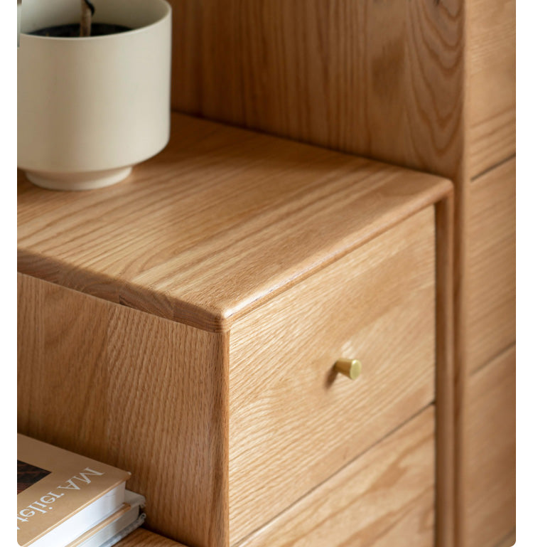 Oak Solid Wood Side Cabinet, Multi-Functional Storage-USA
