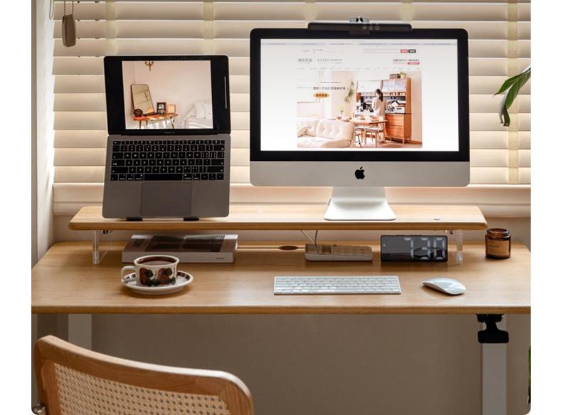 Solid Rubberwood, Oak Solid Wood Desktop Computer Heightening Stand