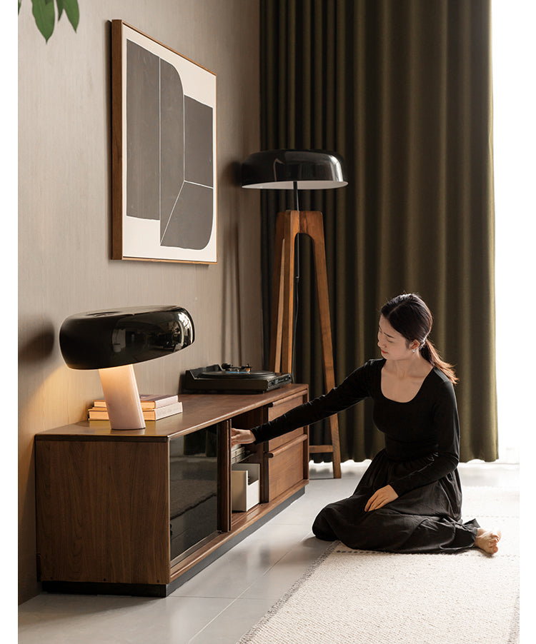 Black Walnut Solid Wood Italian Light Luxury Floor TV Cabinet.