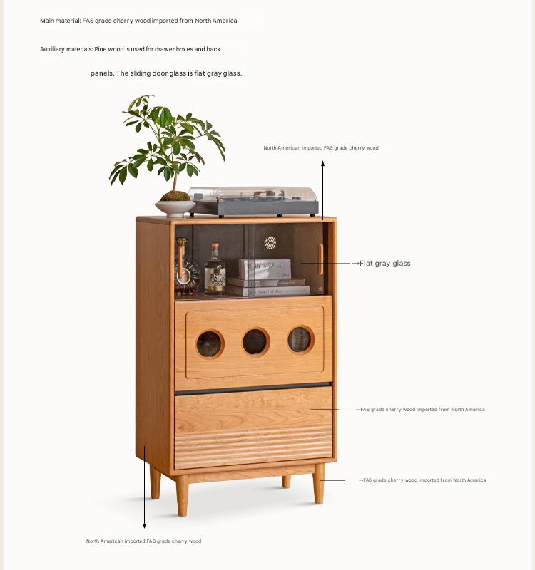 Cherry Solid Wood Retro Storage Side Cabinet