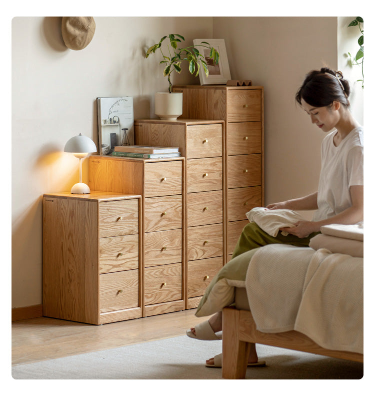 Oak Solid Wood Side Cabinet, Multi-Functional Storage-USA