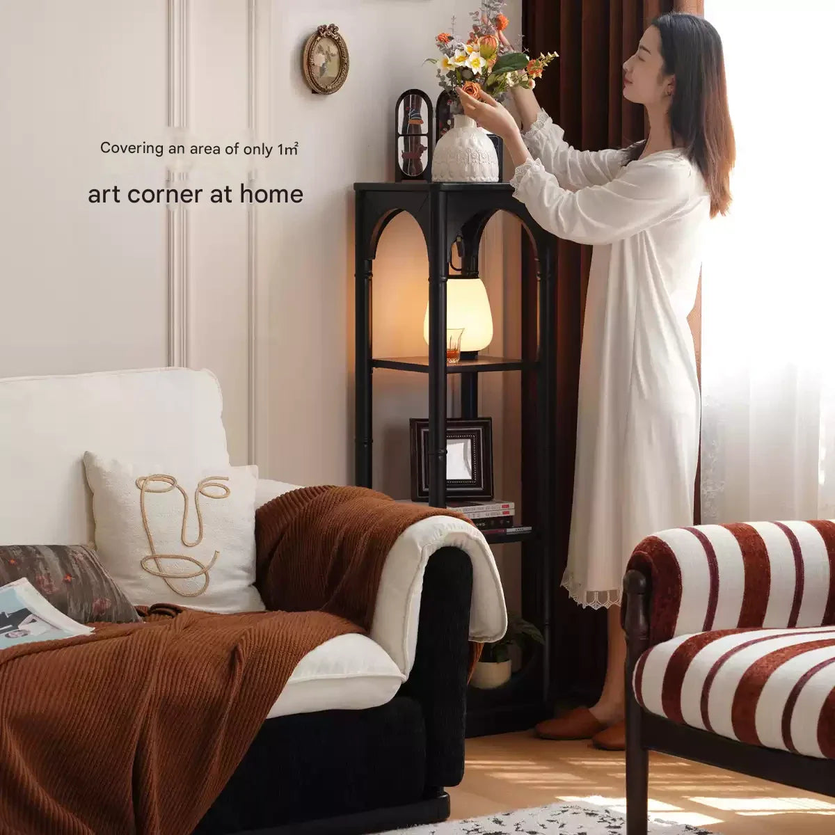 Rubber Solid Wood French Retro Black Corner Storage