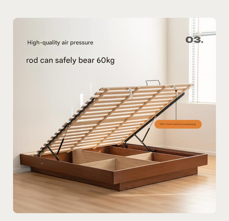 Poplar Solid Wood Retro Platform Box Bed, Headboard-Free Bed with light.