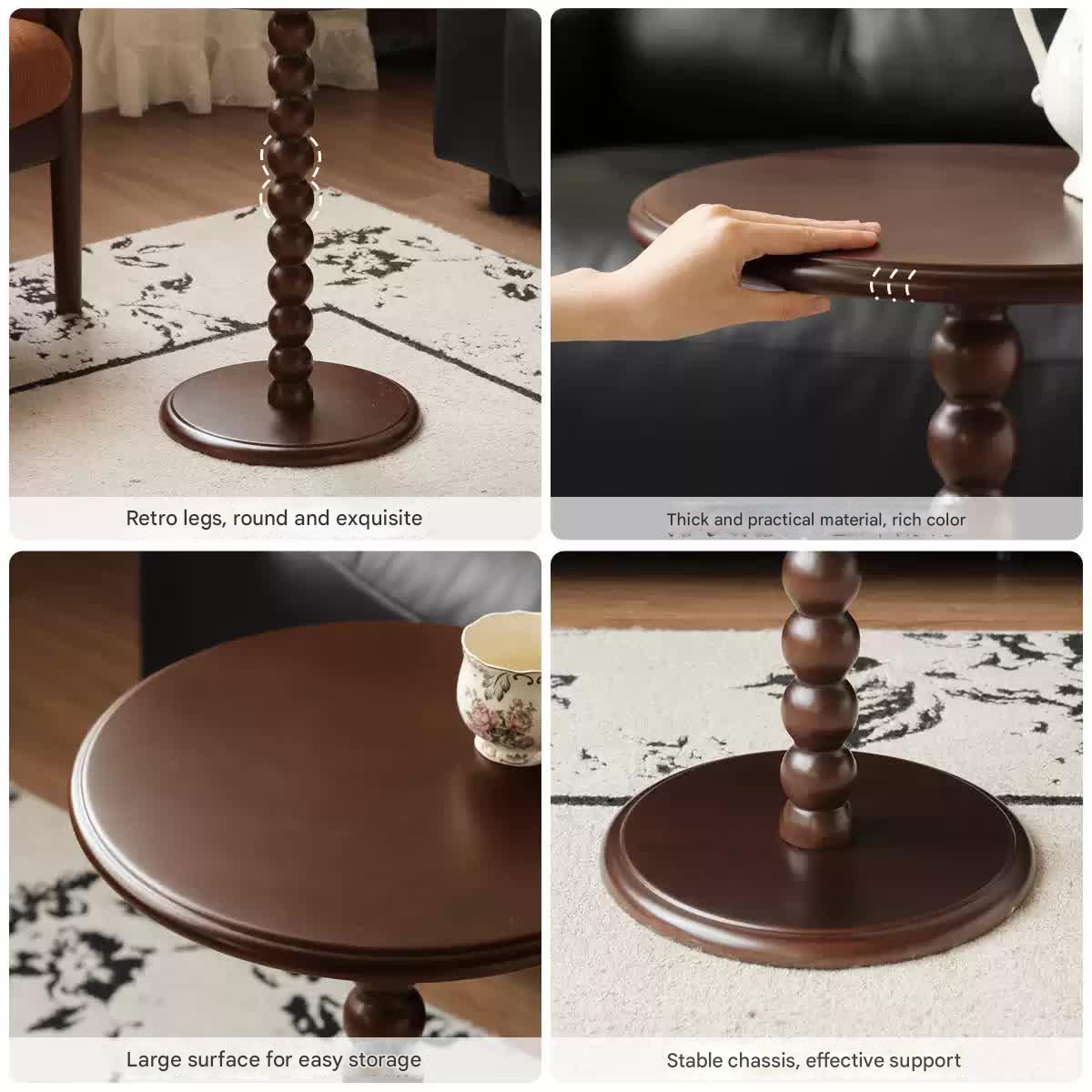 Poplar, Rubber Solid Wood American Retro Side Table.