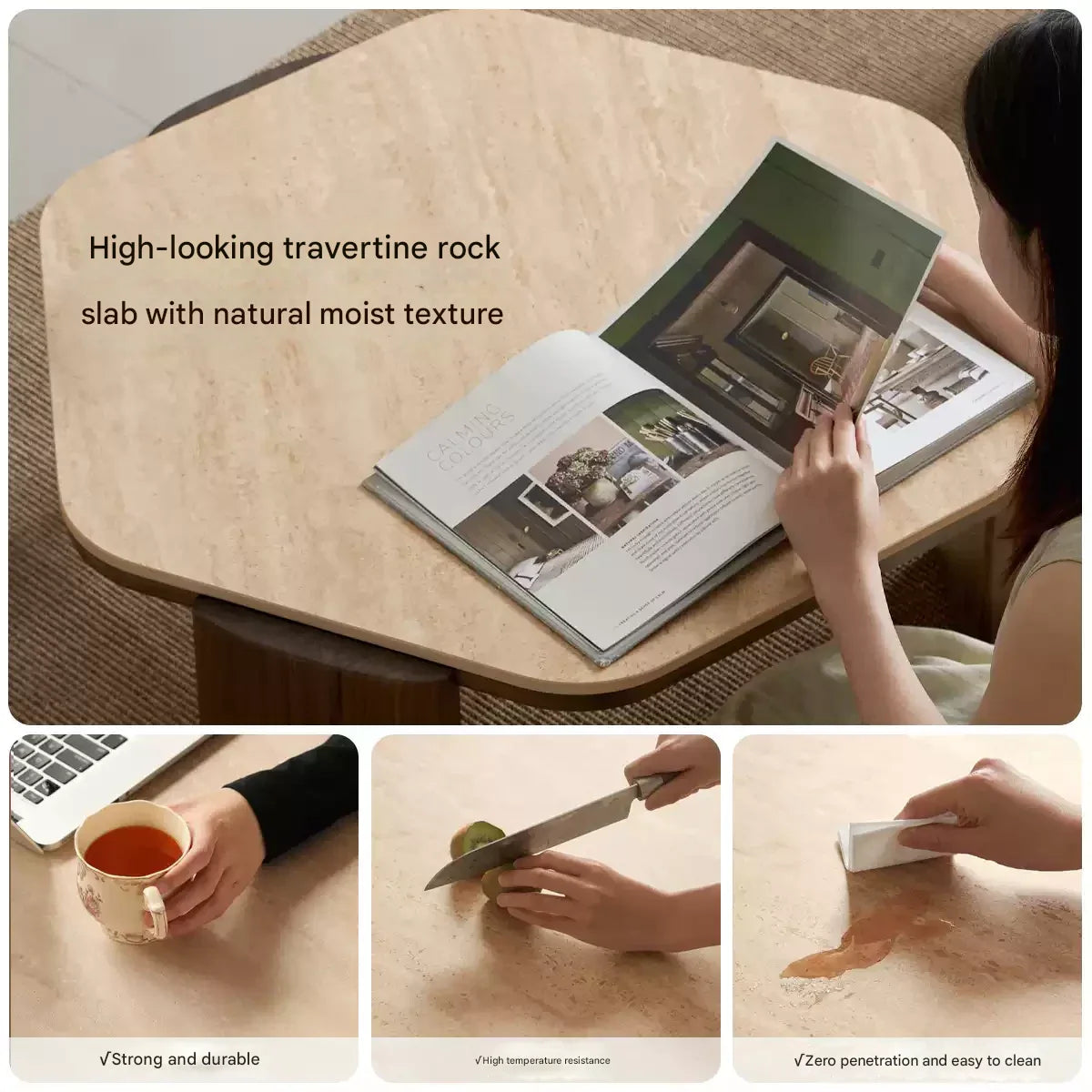 Sandalwood, Black Walnut Solid Wood Rock Plate Coffee Table